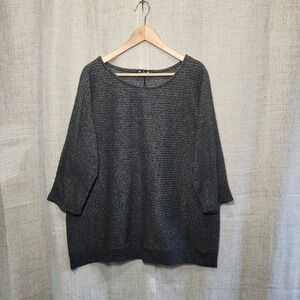 BYdesign Pullover Top Women's Plus 3X Gray Dolman 3/4‎ Sleeve Ribbed Casual